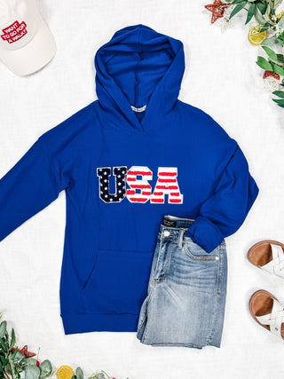 USA Embroidered Ribbed Hoodie