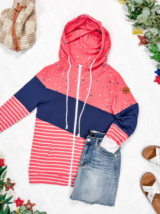Liberty Stars, Navy, and Stripes Trio Full Zip Hoodie