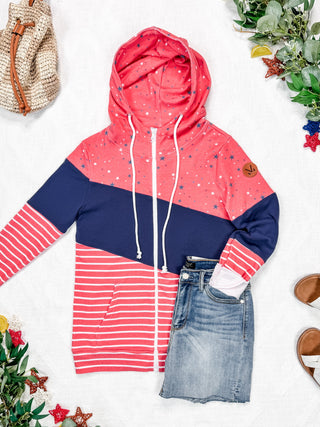 Liberty Stars, Navy, and Stripes Trio Full Zip Hoodie