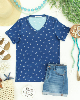 Nautical Navy Relaxed Fit V-Neck Top