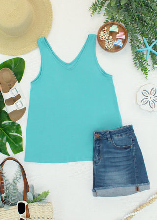 The Double V Tank in Teal