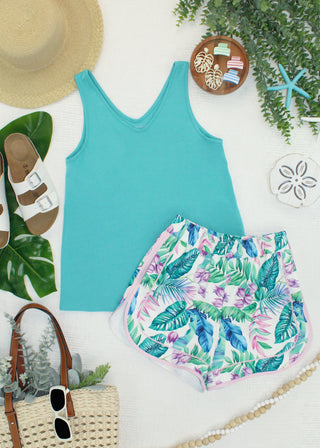 The Double V Tank in Teal