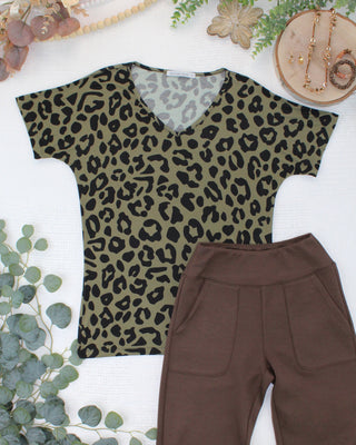 Olive Animal Print V-Neck Top