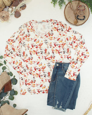 Autumn Watercolor Long Sleeve V-Neck Top
