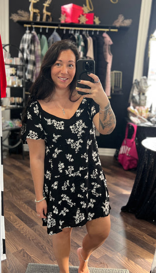 Black Floral Babydoll Dress