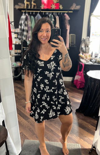 Black Floral Babydoll Dress