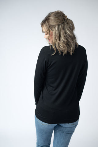 Black Long Sleeve V-Neck Top