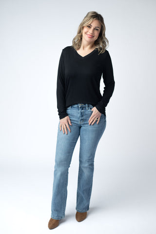 Black Long Sleeve V-Neck Top