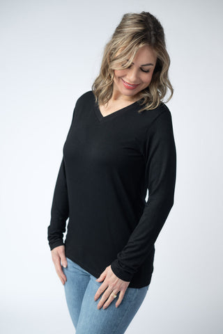 Black Long Sleeve V-Neck Top