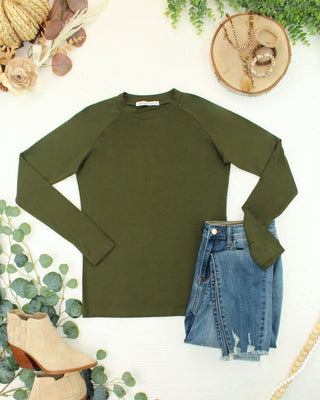 Dark Olive Long Sleeve Top w/ Thumbholes
