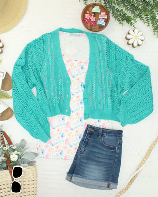 Aqua Cropped Cardigan