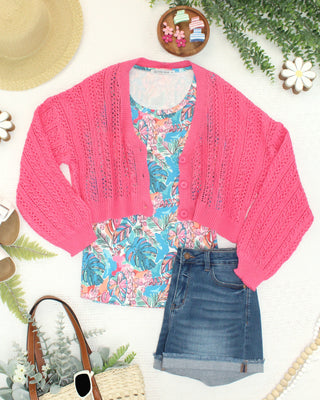 Pink Cropped Cardigan