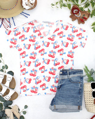 Patriotic Cherries V-Neck Top