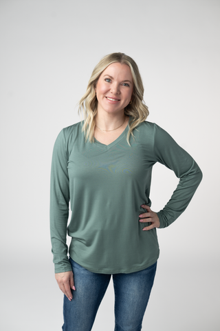 Dusty Jade Long Sleeve Top w/ Thumbholes
