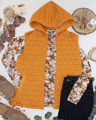 Mustard Geometric Hooded Vest