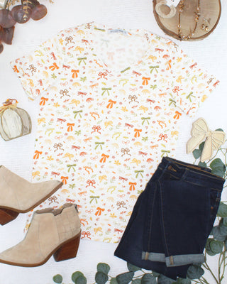 Harvest Bows Relaxed Fit V-Neck