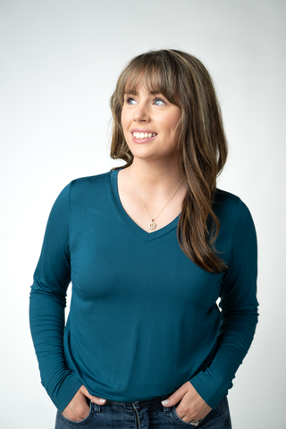 Teal Long Sleeve V-Neck Top