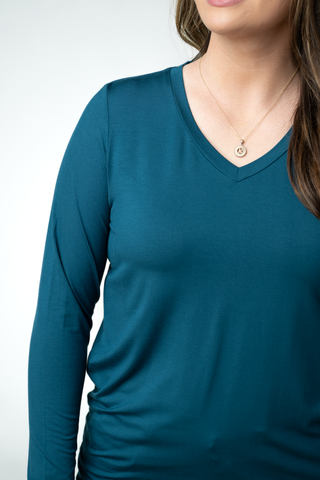 Teal Long Sleeve V-Neck Top