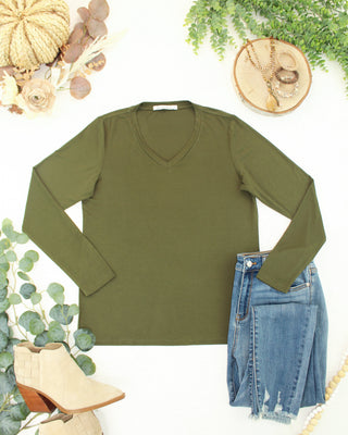 Olive Long Sleeve V-Neck Top