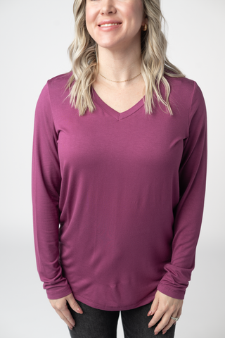Mulberry Long Sleeve V-Neck Top