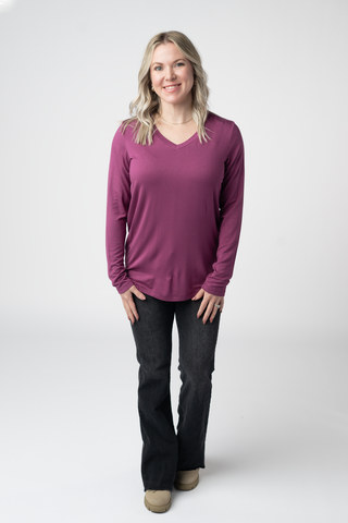 Mulberry Long Sleeve V-Neck Top