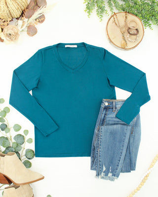 Teal Long Sleeve V-Neck Tee