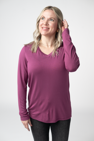 Mulberry Long Sleeve V-Neck Top