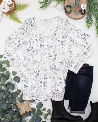 Olive Meadow V-Neck Long Sleeve Babydoll Top