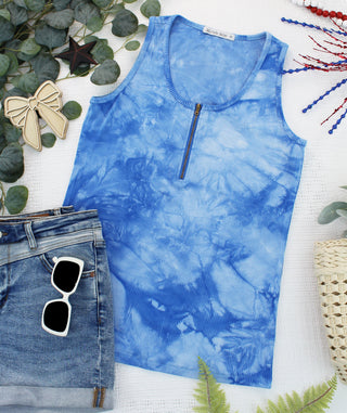 Blue Tie Dye Zipper Tank