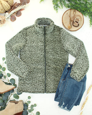 Olive Full Zip Sherpa
