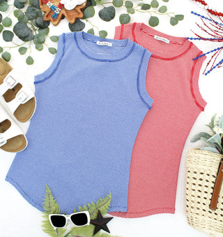 Micro Striped Tank in Red