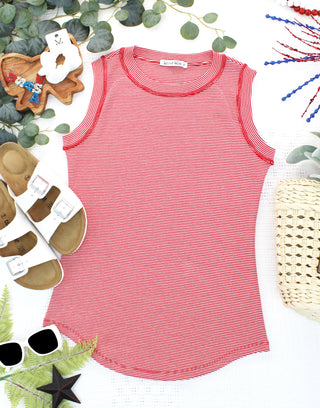 Micro Striped Tank in Red