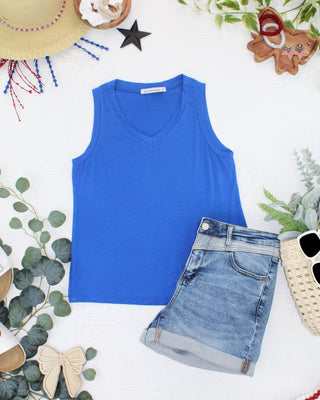 Blue Relaxed Fit V-Neck Tank