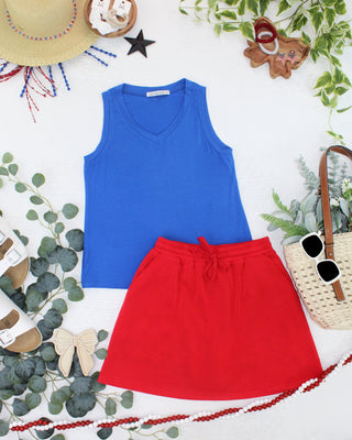 Blue Relaxed Fit V-Neck Tank