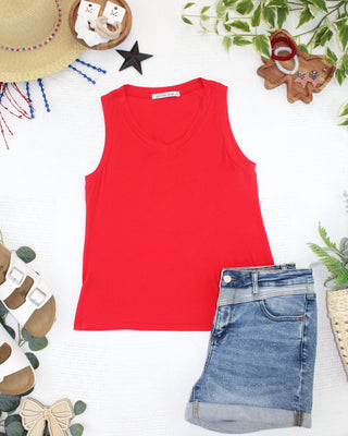 Red Relaxed Fit V-Neck Tank