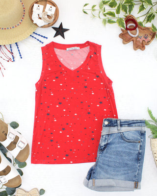 Red Liberty Stars Relaxed Fit V-Neck Tank