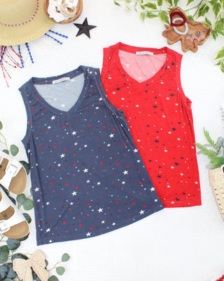 Navy Liberty Stars Relaxed Fit V-Neck Tank