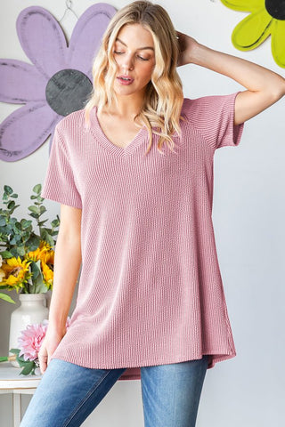 *Pre-Sale* Mauve Ribbed V-Neck