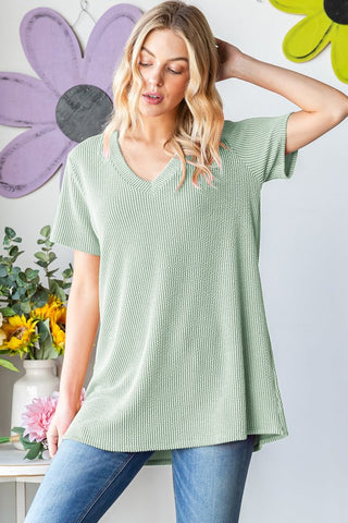 *Pre-Sale* Sage Ribbed V-Neck