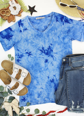 Blue Tie Dye Relaxed Fit V-Neck Top