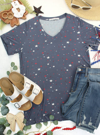 Blue Liberty Stars Relaxed Fit V-Neck