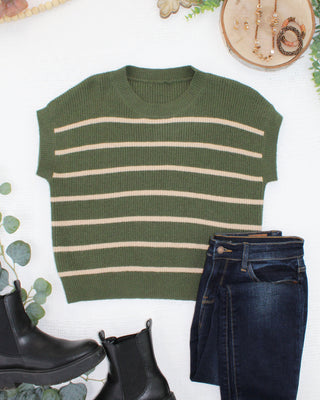 Olive and Tan Striped Sweater Top
