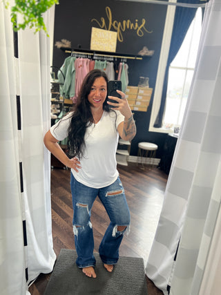 White Relaxed Fit V-Neck Top