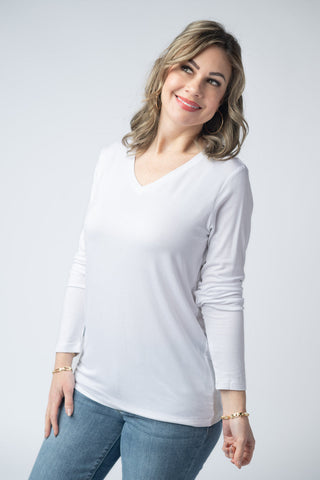 White Long Sleeve V-Neck Top