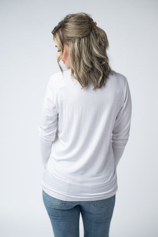 White Long Sleeve V-Neck Top