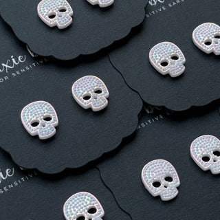 White Studded Skull Stud Earrings