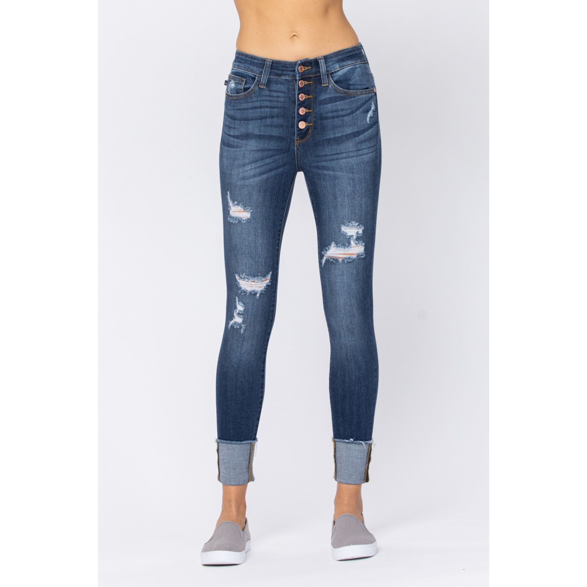 Judy Blue Button Fly Distressed Jeans - Style 82246