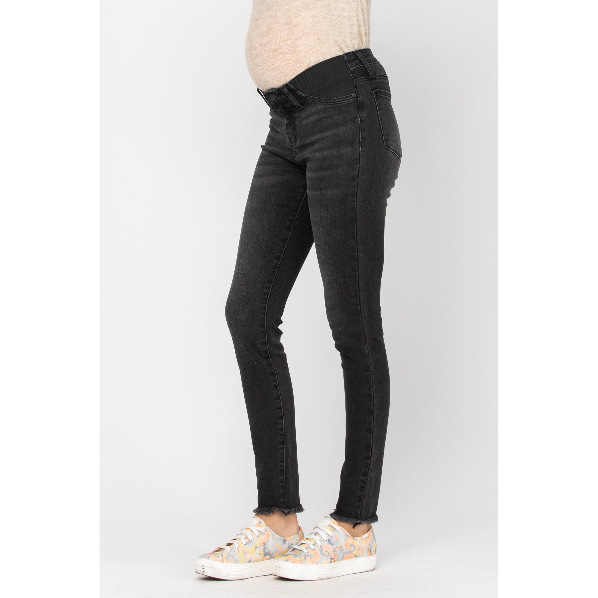 Judy Blue Maternity Fringe Hem Black Skinny Jeans - Style 9804