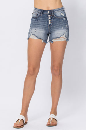 Judy Blue Button Fly Cutoff Shorts with Destroyed Hem -Style 150142