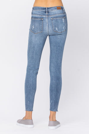 Judy Blue Distressed Skinny w/ Raw Hem Jeans - Style 82215